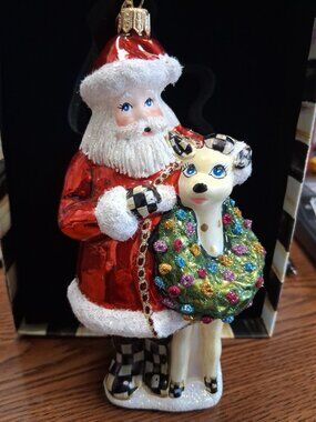 Mackenzie-Childs Santa with Reindeer Ornament-BNIB